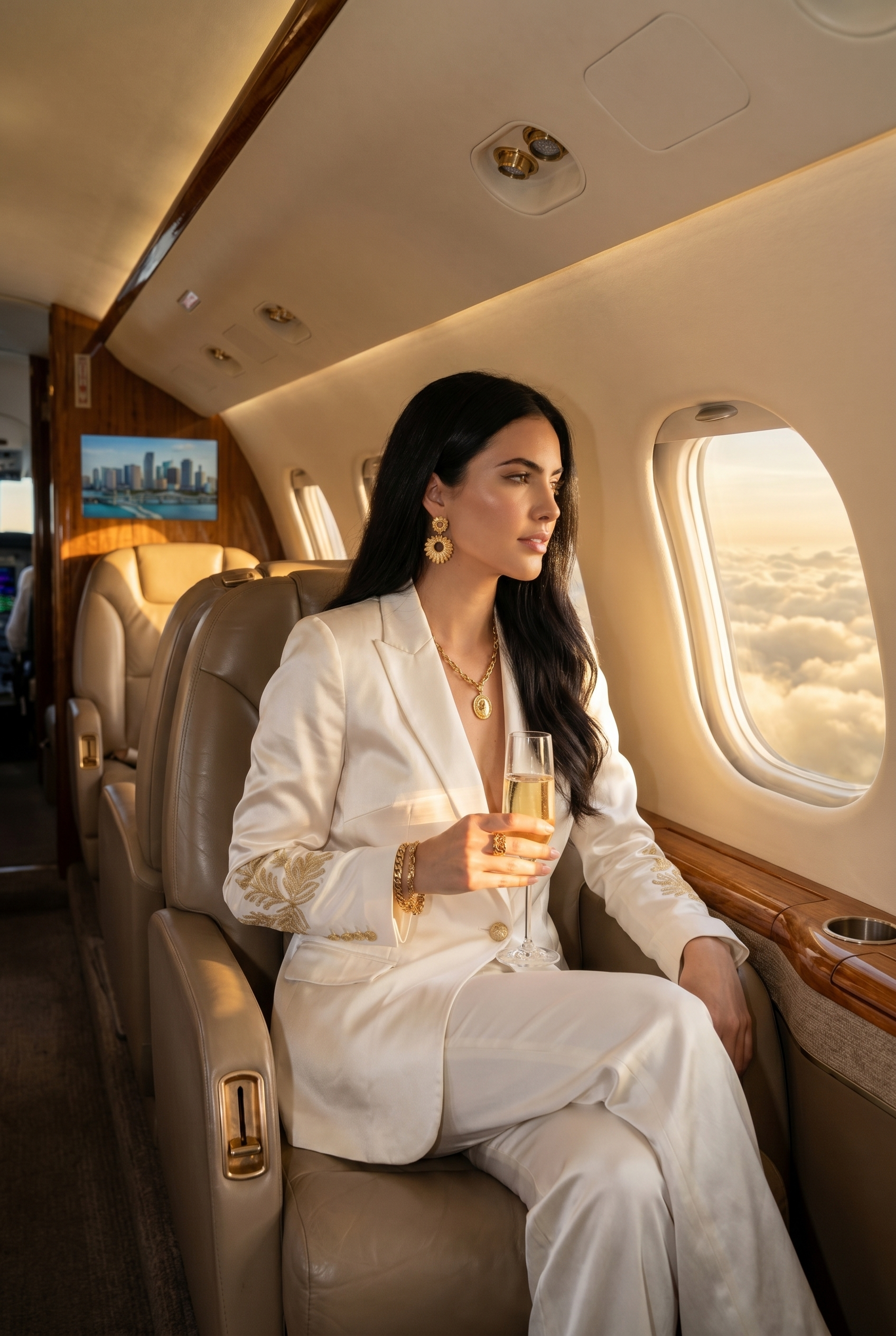 Aria White on private jet